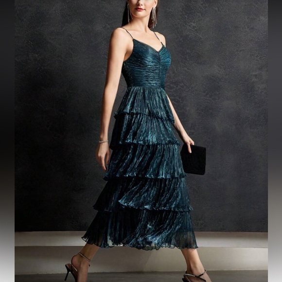 Luxe ruffle hem party formal cami dress - Picture 3 of 8